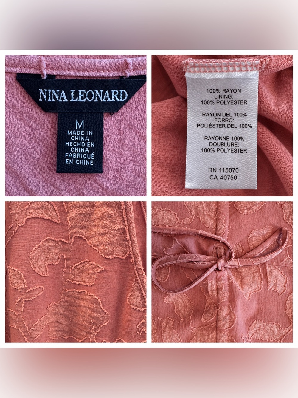 Nina Leonard Dusty Rose Floral Jacquard Tiered Dress M - Picture 2 of 4